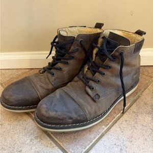 Men's Brown Leather Lace-Up Shearling-Lined Ankle Boots